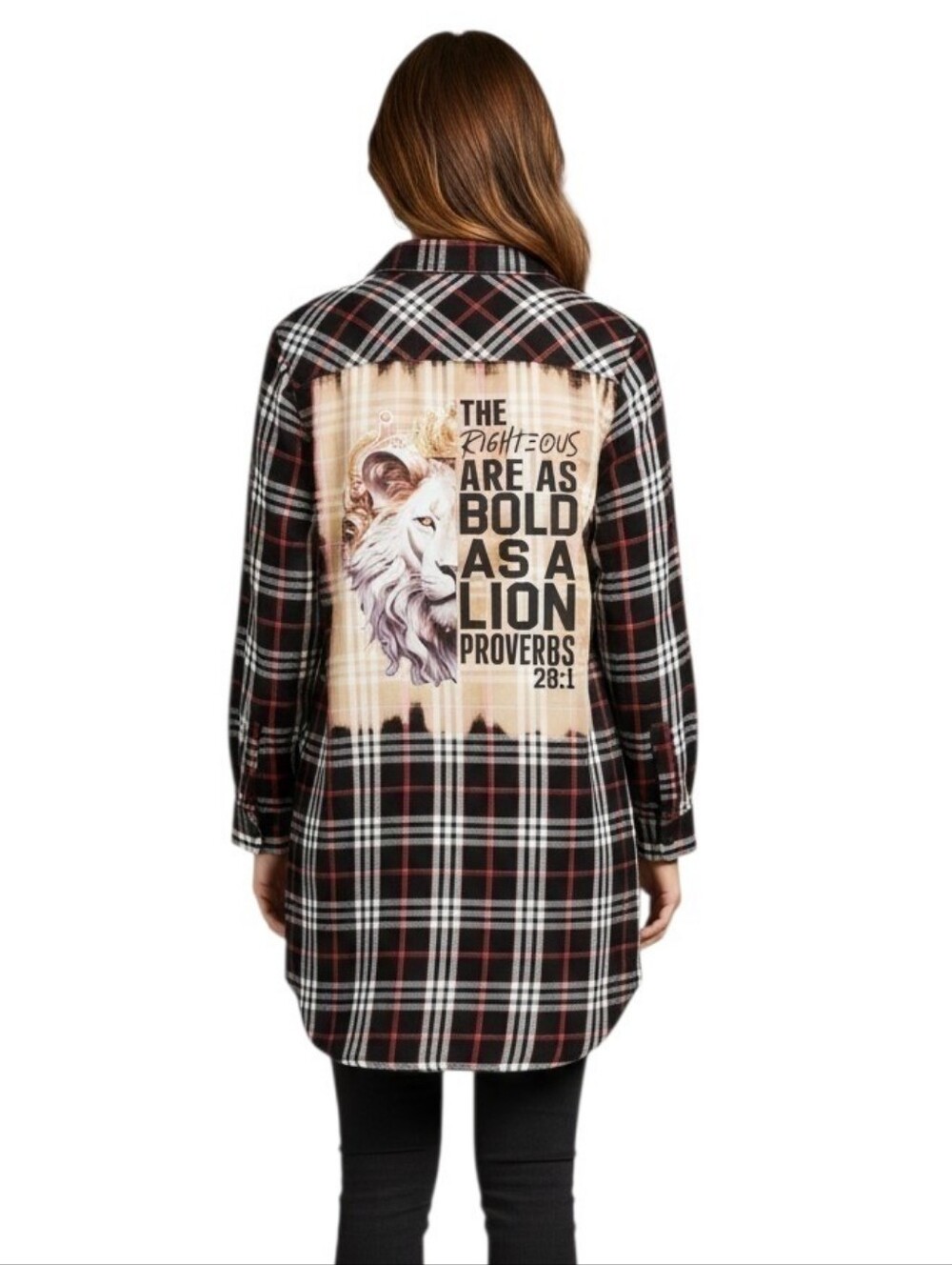 The Righteous Are As Bold As A Lion  Repurposed Christian Theme Plaid Shirt, XL